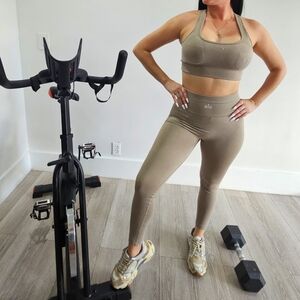 Alo Yoga Beige Sports Bra and Leggings Set